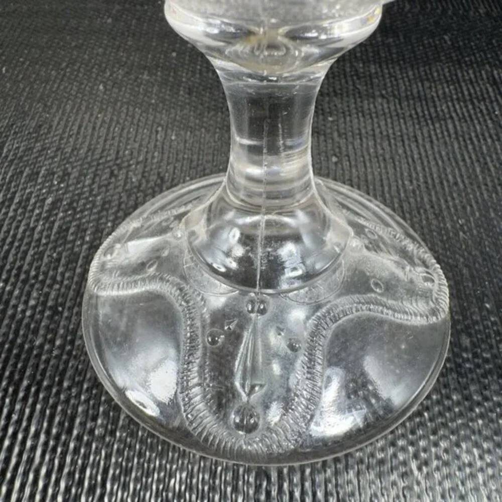 1880s EAPG Adams Glass Curtain Tie‎ Back Goblets Set 2 Manganese 365nm UV Glow